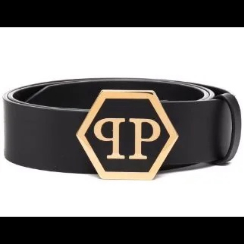 Brand New Never Worn Philipp Plein Gold Hexagonal Logo-Buckle Belt